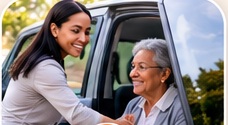Caregiver helping an older adult with transportation